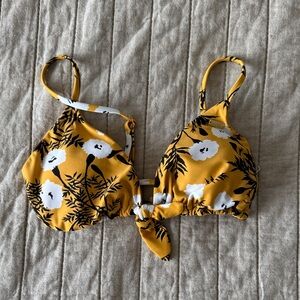Roxy Yellow Floral Tie-Front Bikini Top